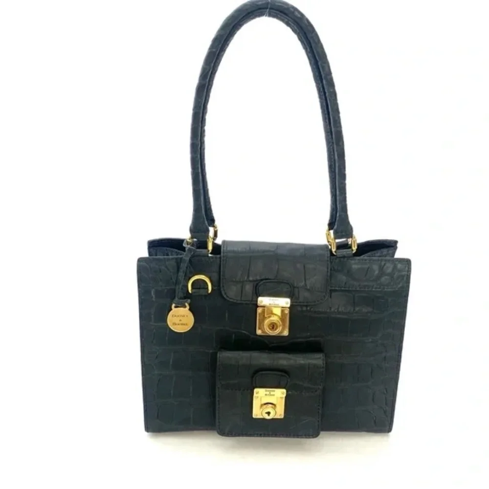 Dooney & Bourke Women’s Blueish/Black Croc Embossed Satchel